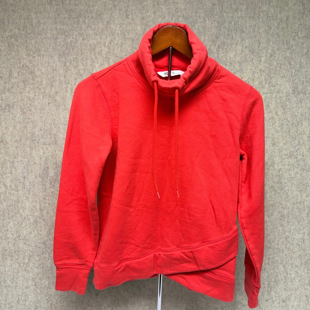 DSG Funnel Neck Sweatshirt XS Coral Pink Crossover Tulip Hem Cozy Fleece